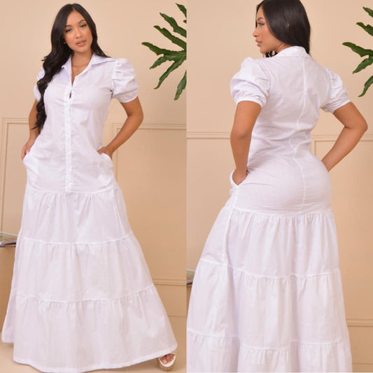 Vestido Largo Blanco en ALGODON-SUAVE-Ref 1053